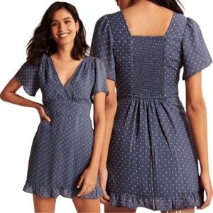 Abercrombie & Fitch Blue Polka Dot Flutter Sleeve Dress NWT Large Tall Pockets